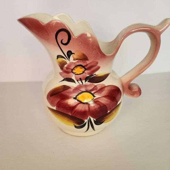 Vintage Hand Painted Ceramic Pitcher With Floral Design Italian - Picture 5 of 9